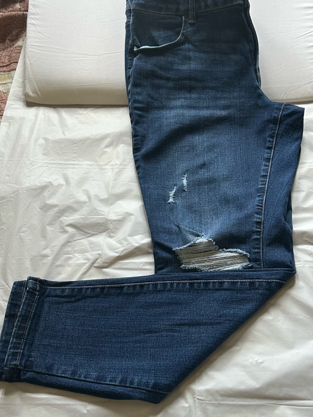 Maurices Dark Blue Slim Straight Jeans with Distressed Detail